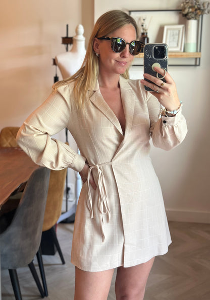Robe blazer portefeuille beige à carreaux T.34