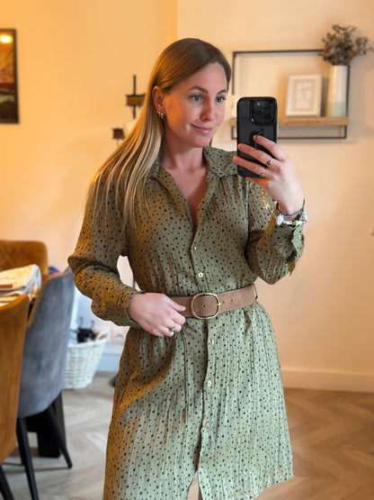 Robe chemise fluide à pois kaki T.34 neuf avec étiquette