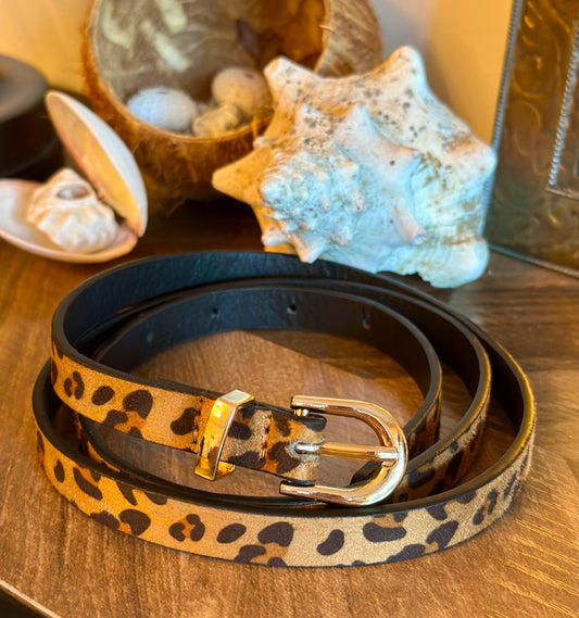 Ceinture léopard ajustable – boucles dorées, 105 cm