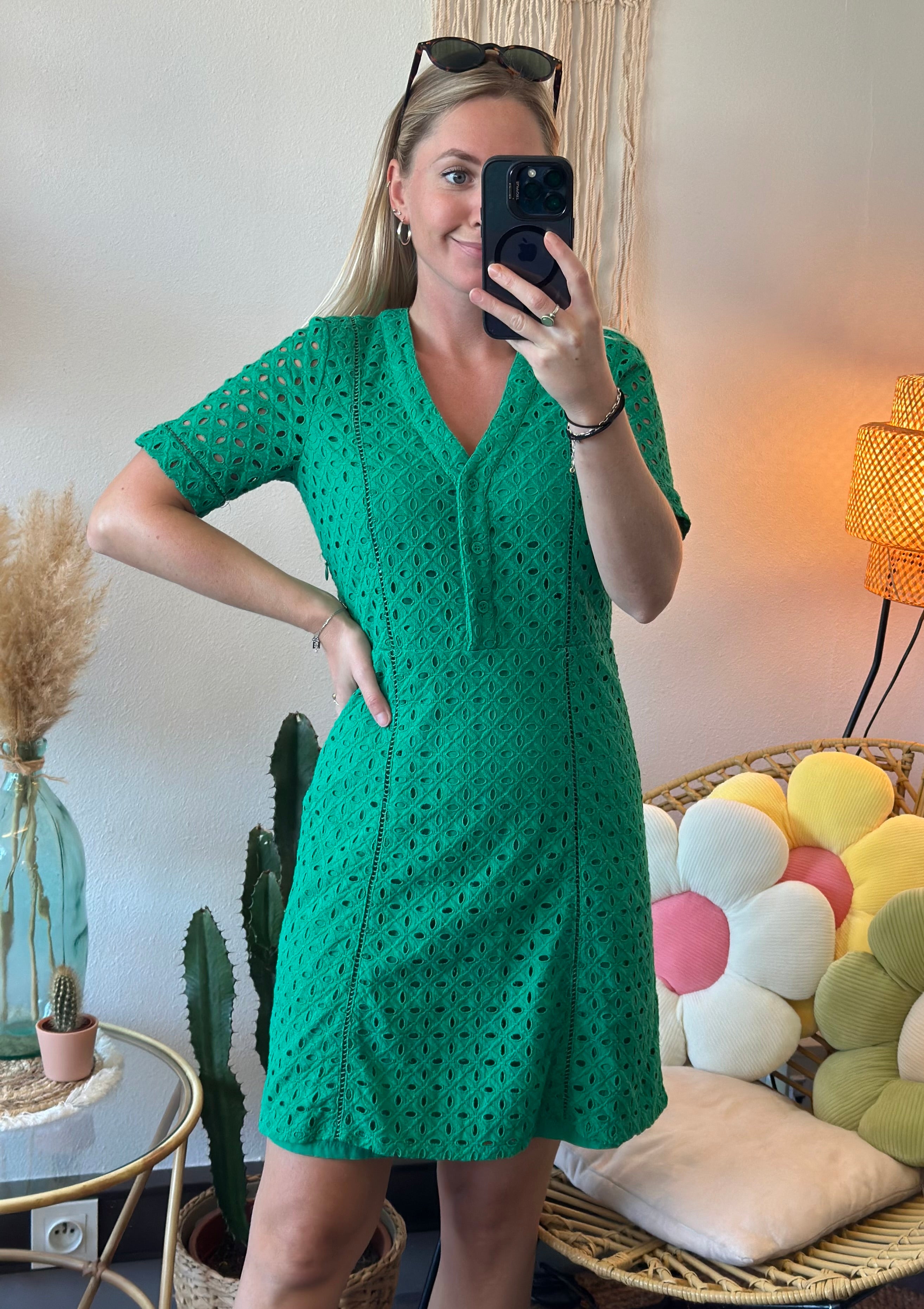 Robe verte broderie anglaise sale