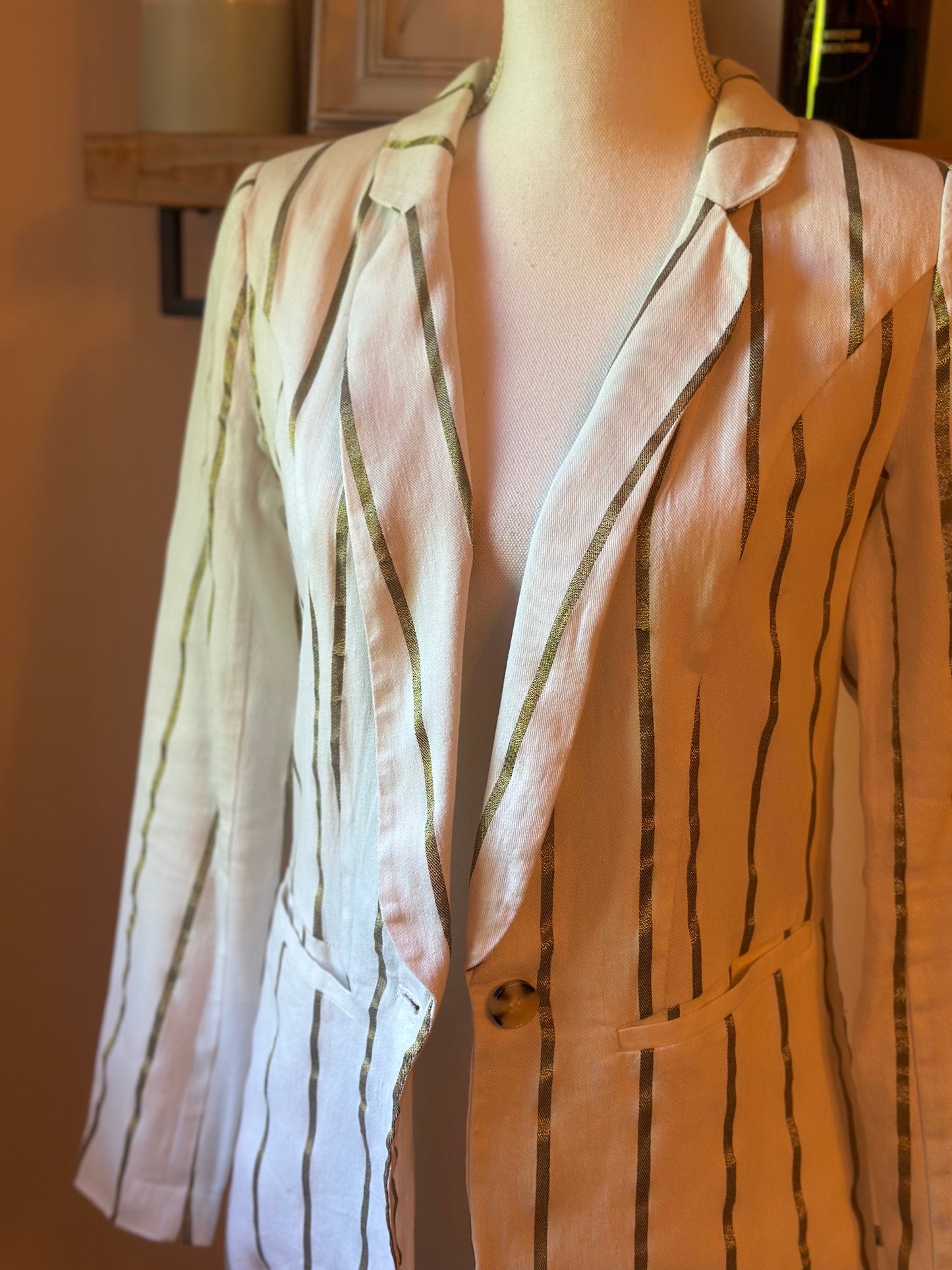 Blazer rayé blanc et doré lin T.34