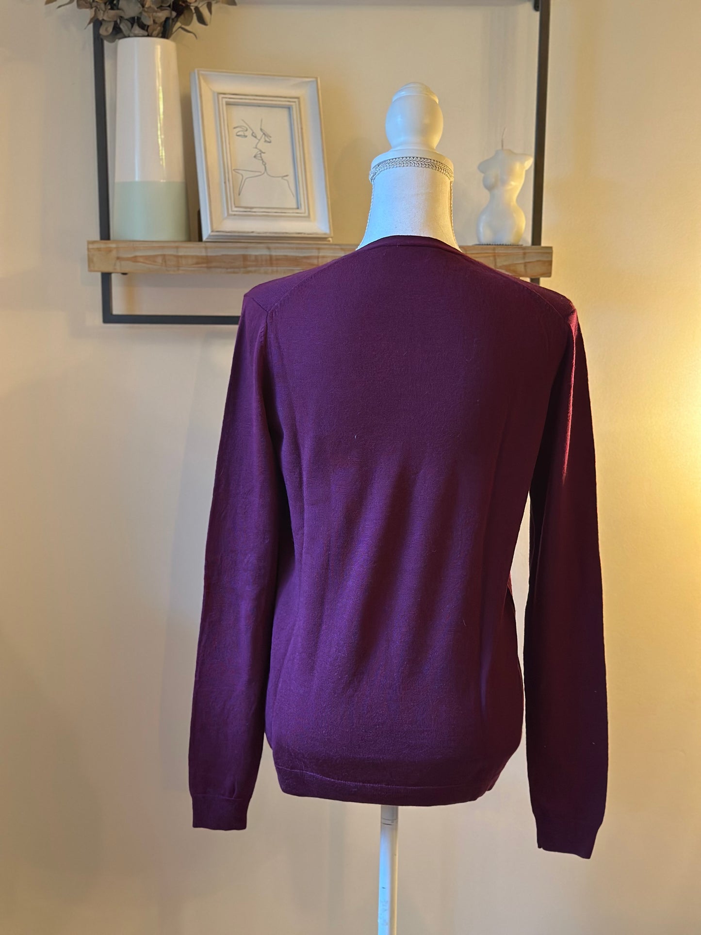 Pull col V uni bordeaux en laine T.38