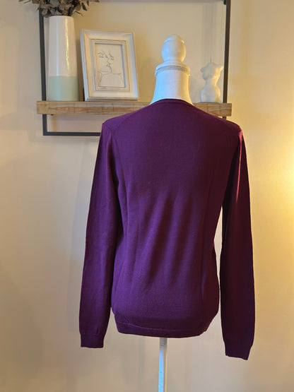 Pull col V uni bordeaux en laine T.38