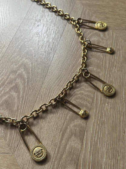 Ceinture chaîne dorée vintage épingles nourrice style 90s – 98 cm