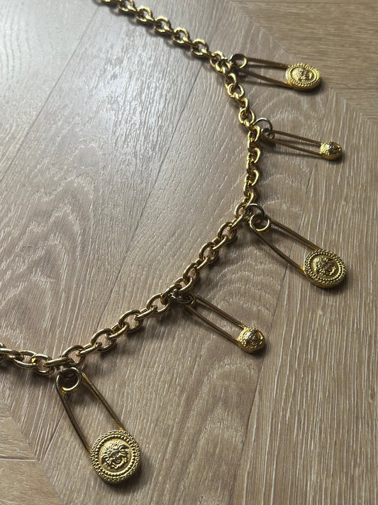 Ceinture chaîne dorée vintage épingles nourrice style 90s – 98 cm