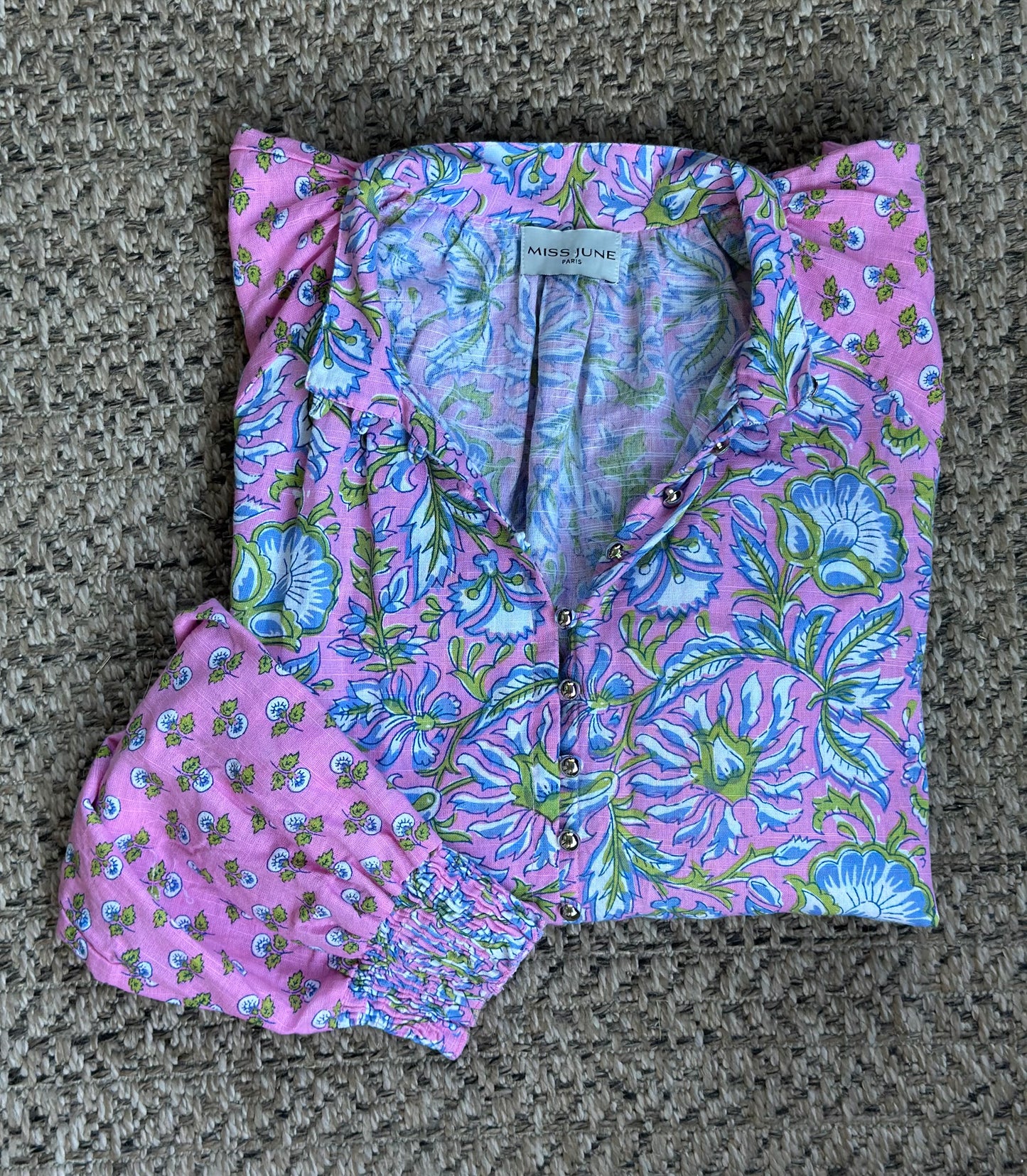Blouse bohème modèle Raquel rose à motifs T.U (36 au 42)