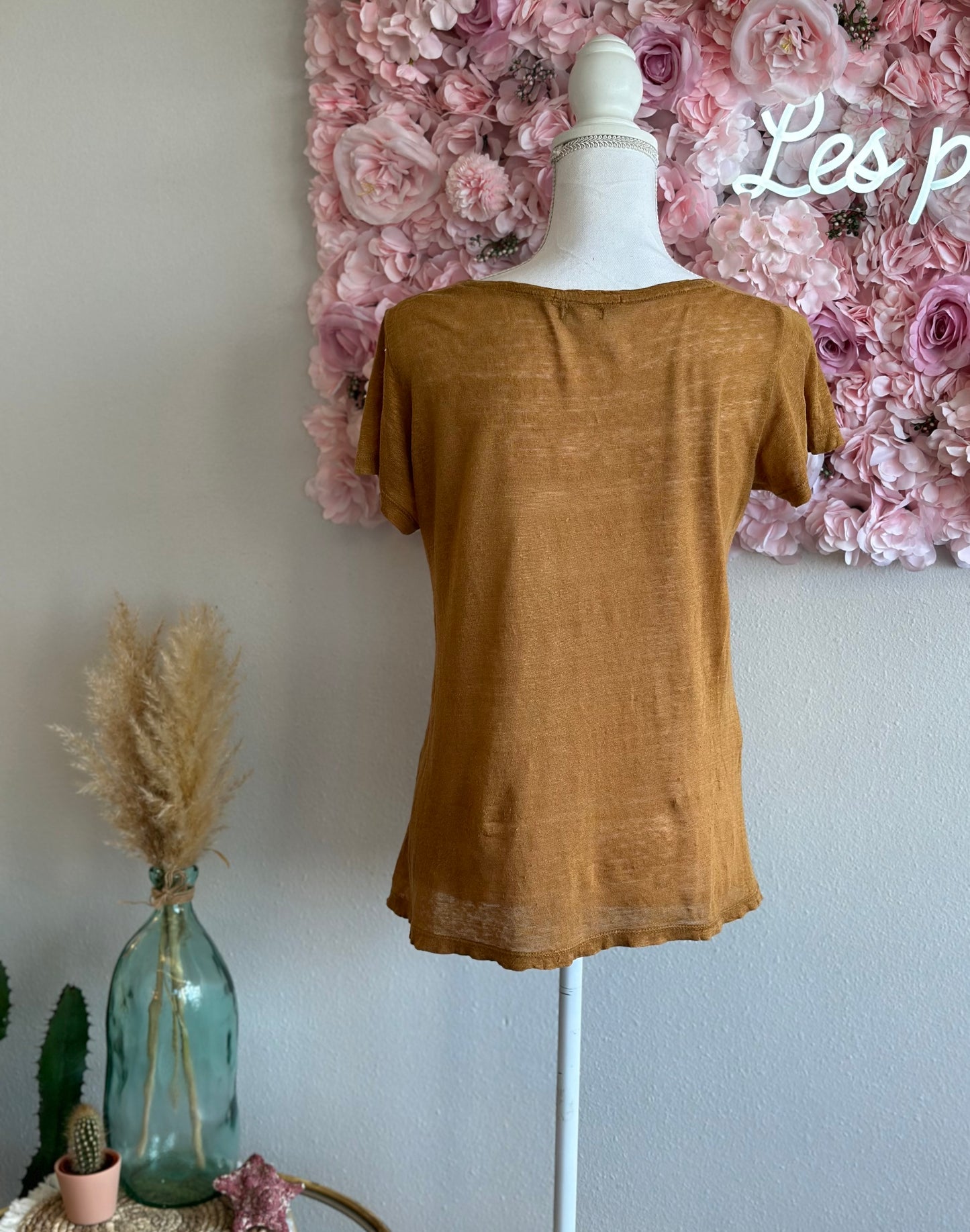 T-shirt en lin couleur caramel, T.36