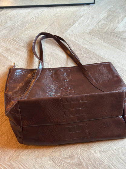 Grand sac cabas effet croco marron