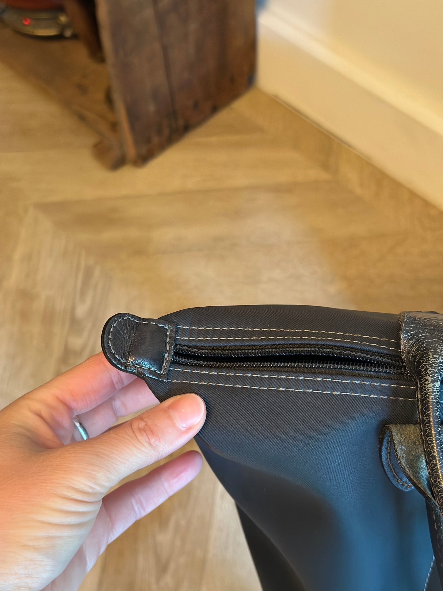 Sac Le Pliage Neo bleu gris toile et cuir