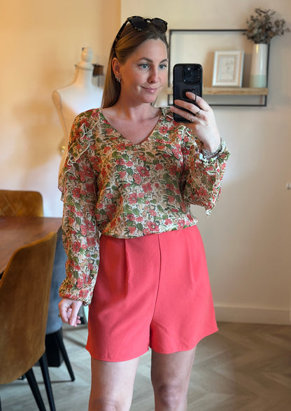 Combishort fleuri corail T.38