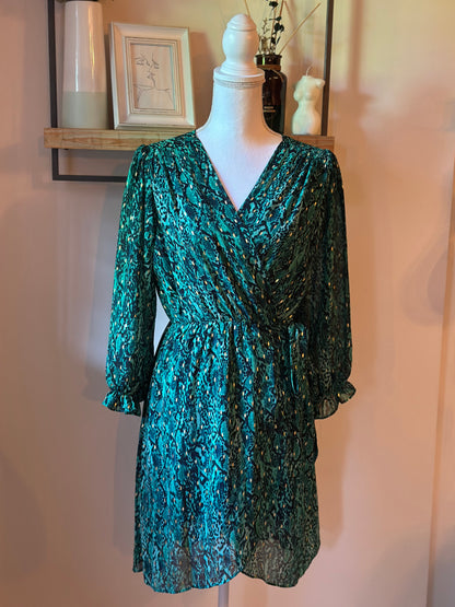 Robe portefeuille imprimé léopard vert T.36/38
