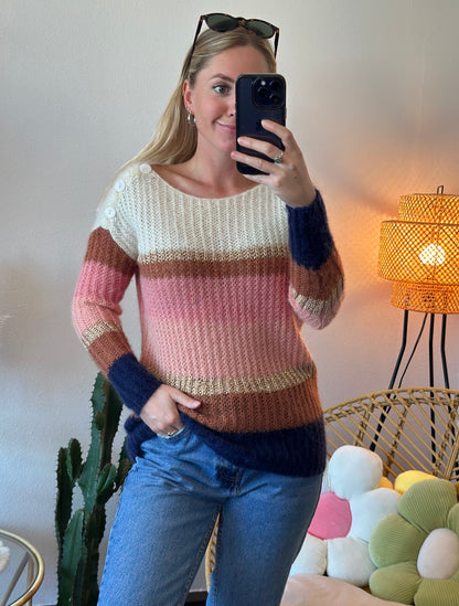 Pull en maille colorée “Tonia” en laine et mohair, T.34/36