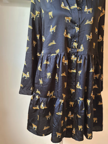Robe courte fluide imprimé tigre noir et doré T.36