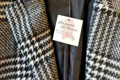 Manteau long à motif pied-de-poule lainé T.34