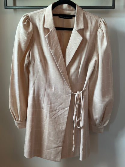 Robe blazer portefeuille beige à carreaux T.34