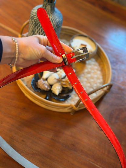 Ceinture en cuir rouge vernie – Made in France modèle vintage