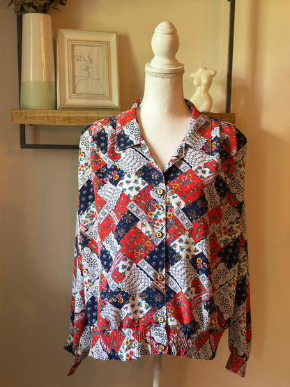 Chemise vintage imprimé patchwork fleuri made in France T.U