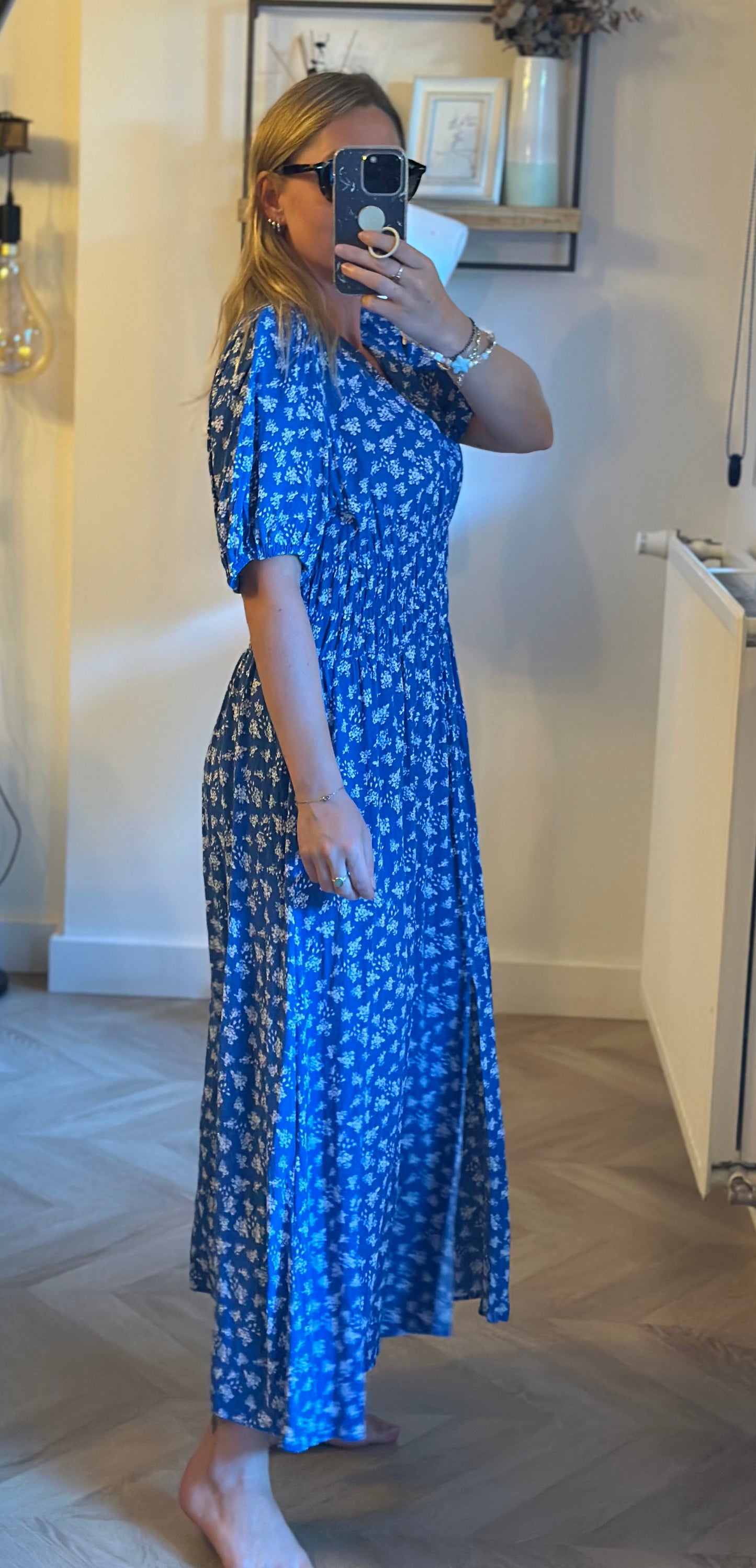 Robe longue fleurie bleue T.40