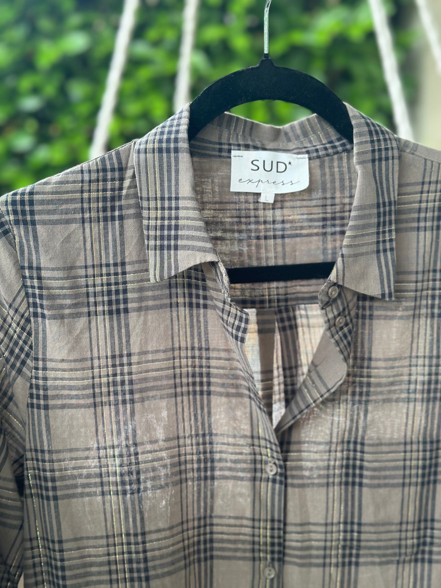 Chemise à carreaux lurex taupe et doré T.40