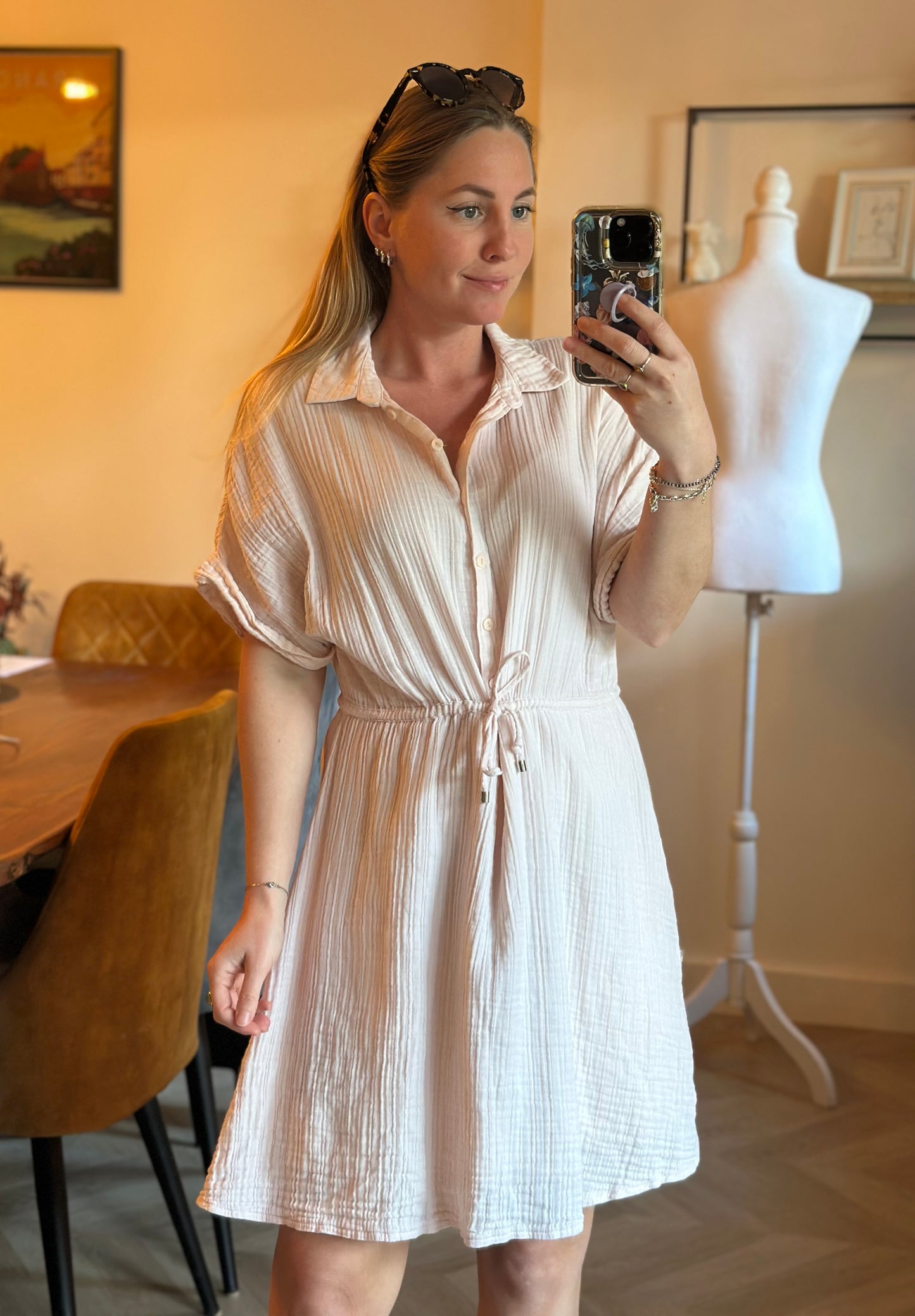 Robe gaze de coton blanc rosé T.38