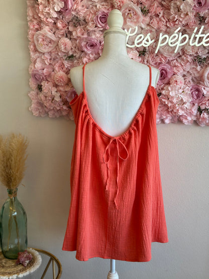 Robe d’été en gaze de coton corail, neuve, modèle Karma T.U