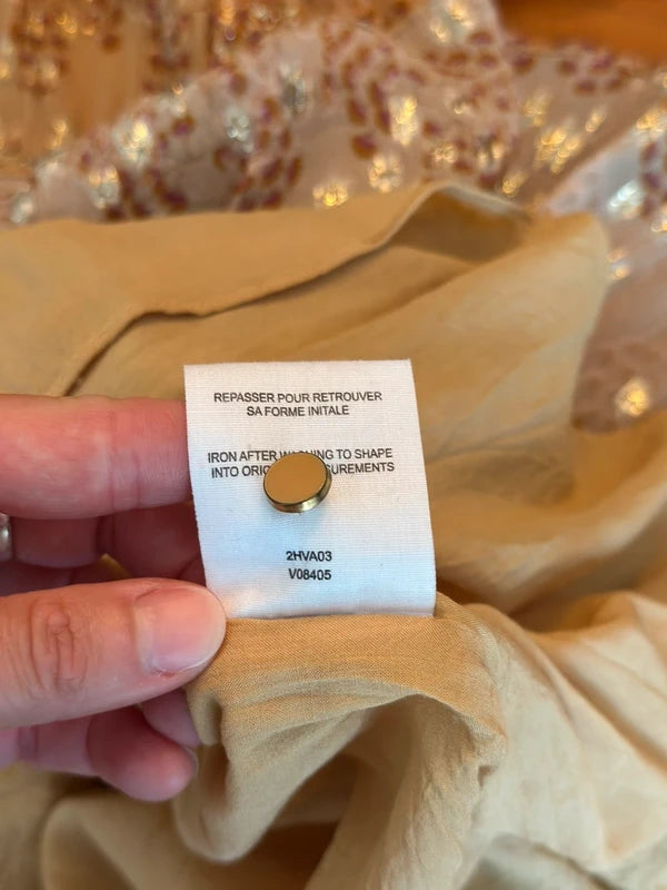 Robe midi imprimé fleuri beige nude et lurex doré taille 34