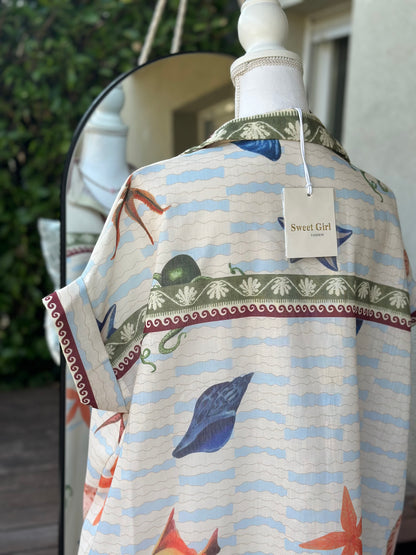 Robe chemise imprimé bord de mer oversize T.U 38 au 52 neuf