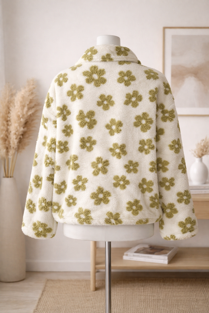 Pull teddy fleuri crème T.U neuf