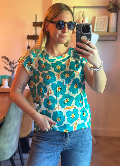 Blouse 100% soie imprimé fleuri T.40