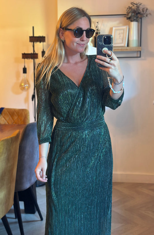 Robe longue vert métallisé – T.36 Neuve étiquette