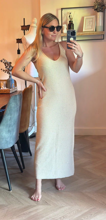 Robe longue maille beige irisée 100% coton T.34