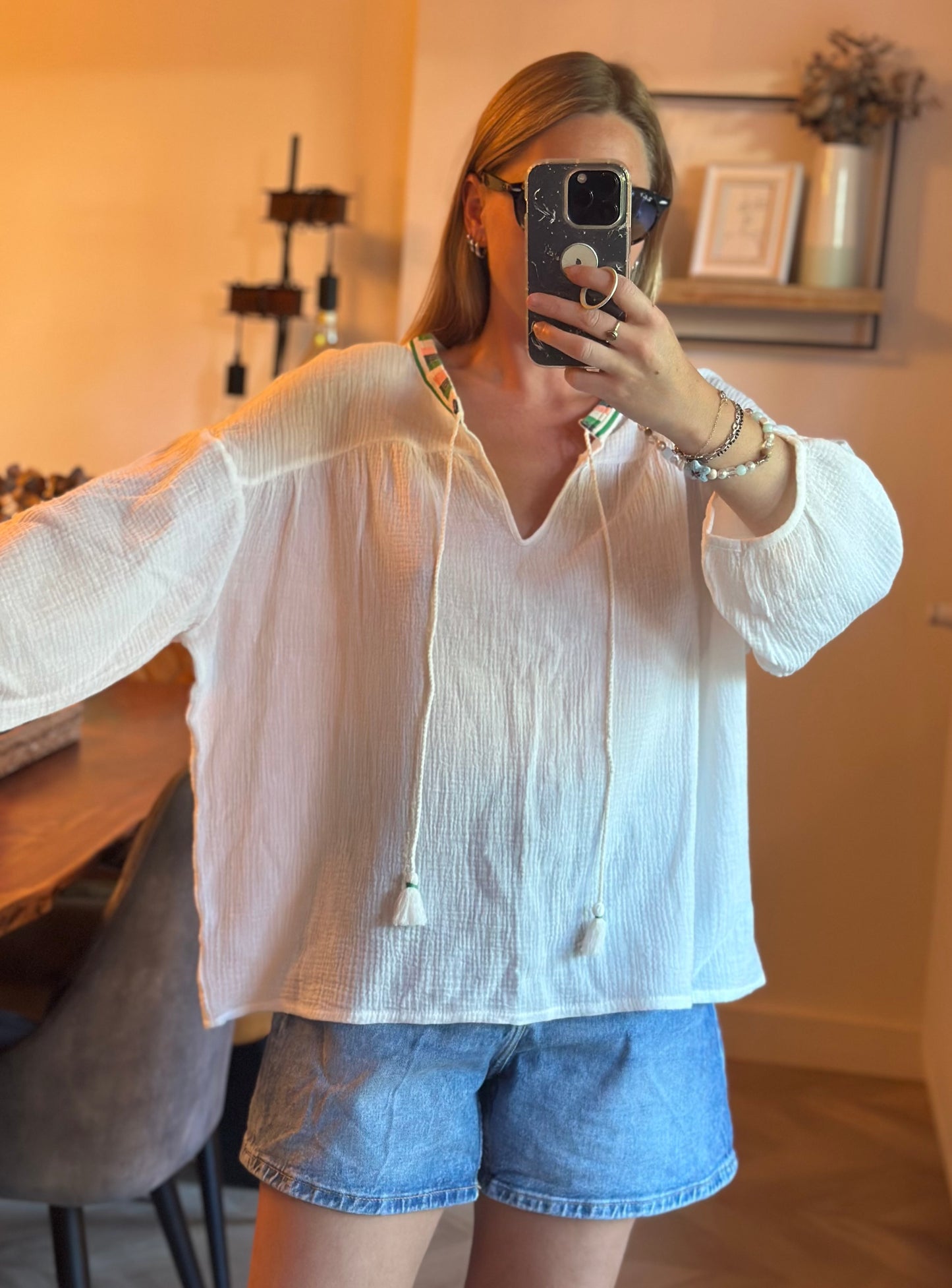 Blouse en gaze de coton blanche T.U (36 à 46) Neuve