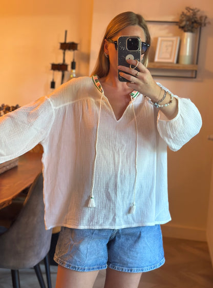 Blouse en gaze de coton blanche T.U (36 à 46) Neuve