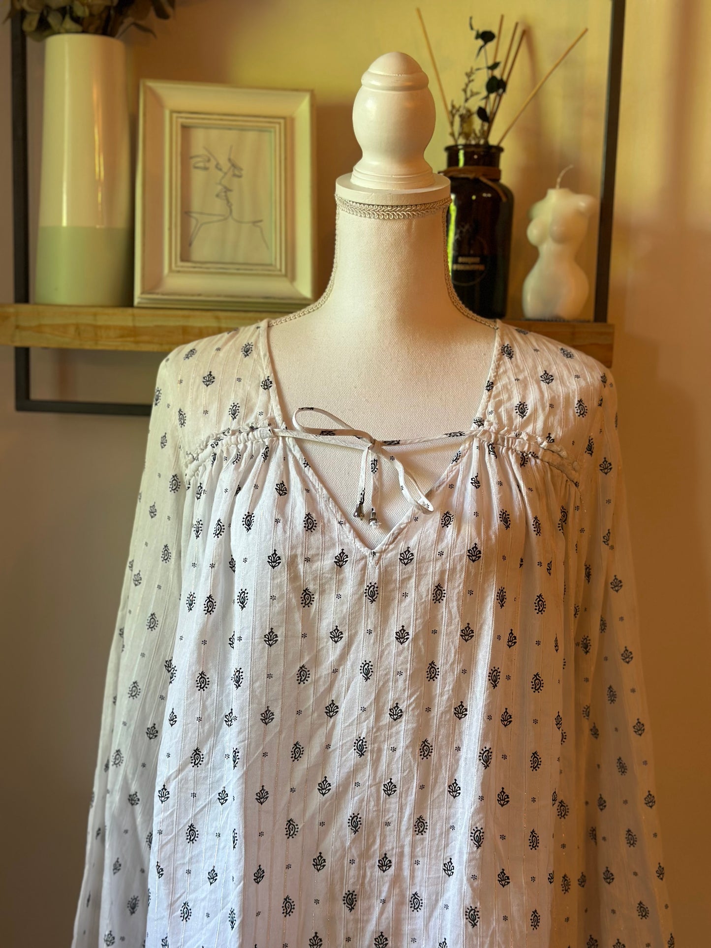 Blouse bohème blanche imprimée T.44