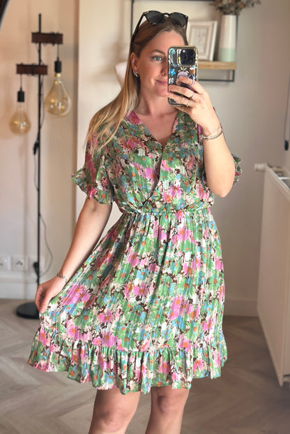 Robe d’été fleurie vert rose T.36