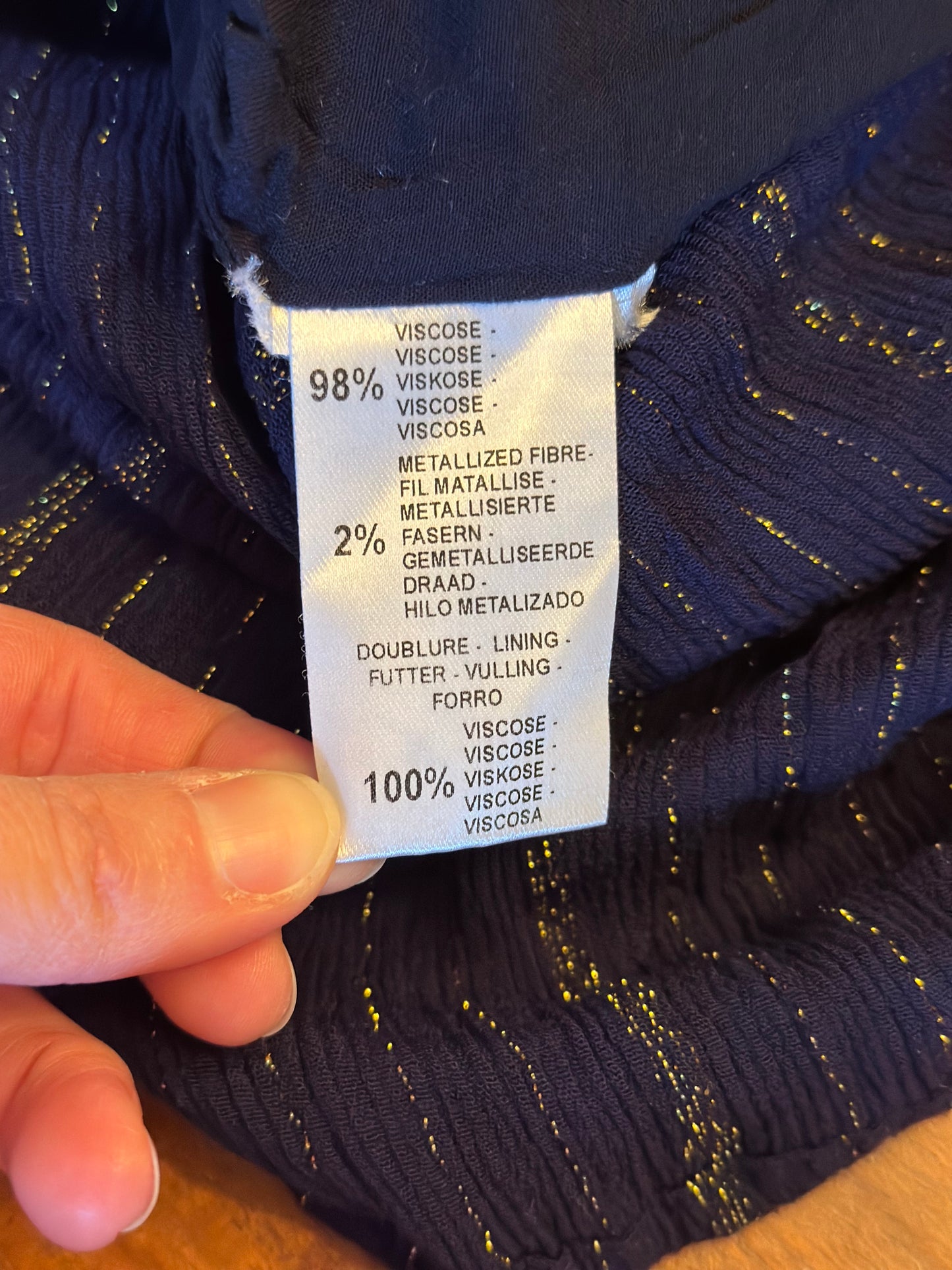 Robe midi fluide marine et lurex doré T.38