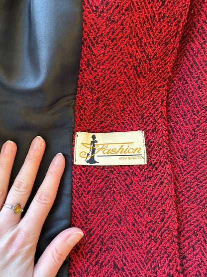 Veste élégante en laine à motifs façon tweed rouge T.40