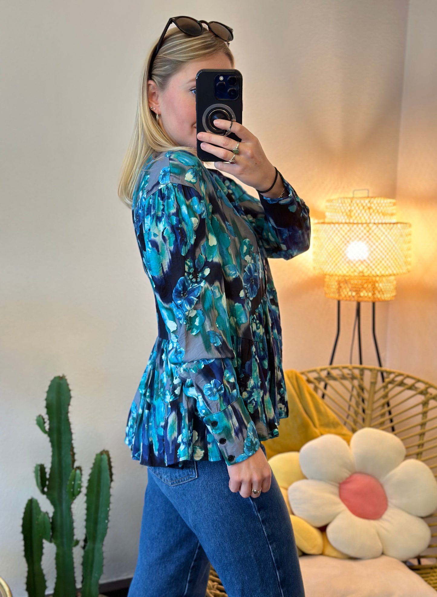 Blouse chemisier fluide imprimé bleu fleuri T.36