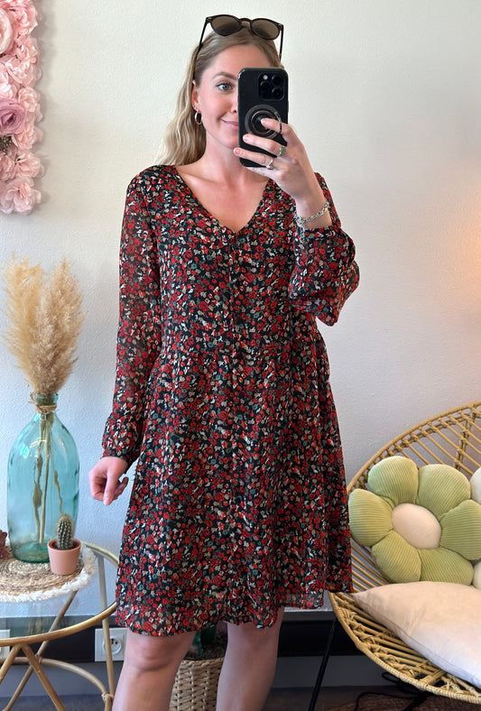 Robe midi à motifs floraux rouges T.38