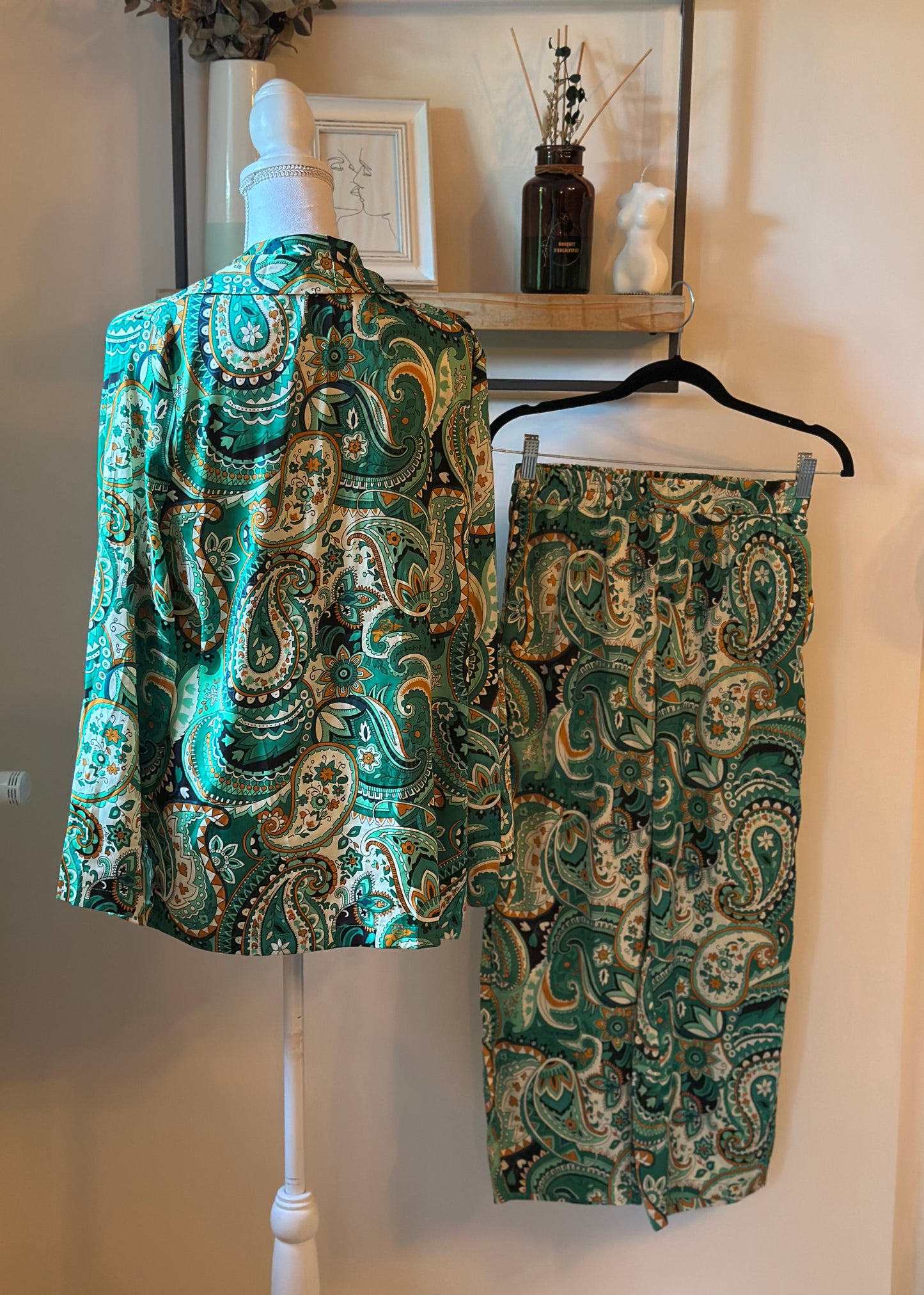 Ensemble 2 pièces imprimé cachemire vert T.36/38