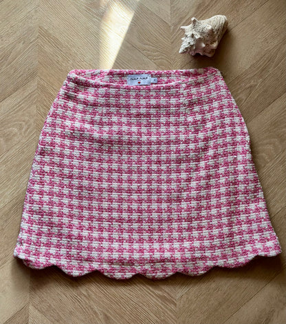 Jupe tweed motif pied-de-poule rose et blanc T.36