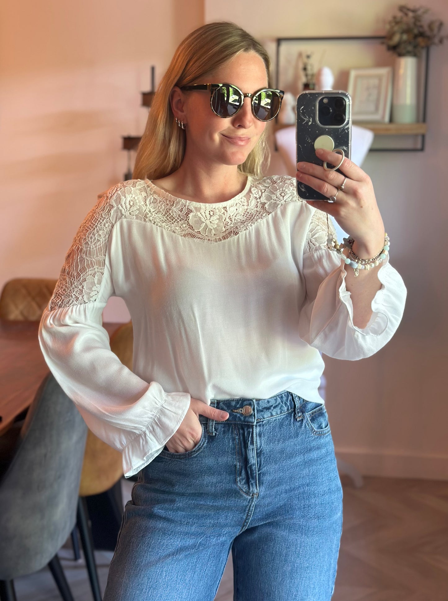 Blouse blanche dentelle T.36
