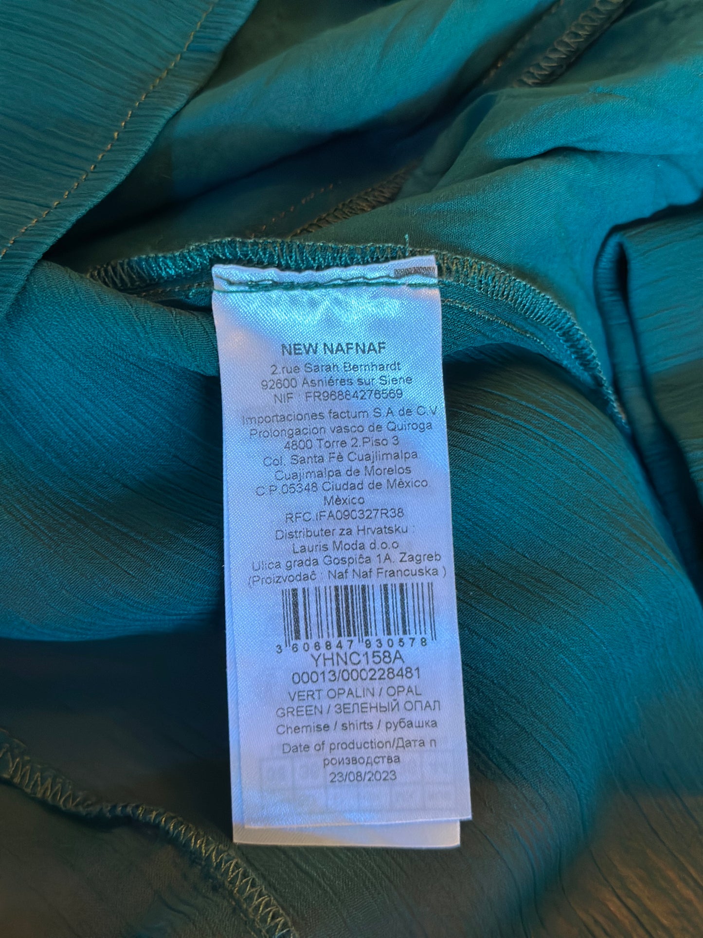 Blouse volantée vert sapin Nafnaf voile fluide T.38