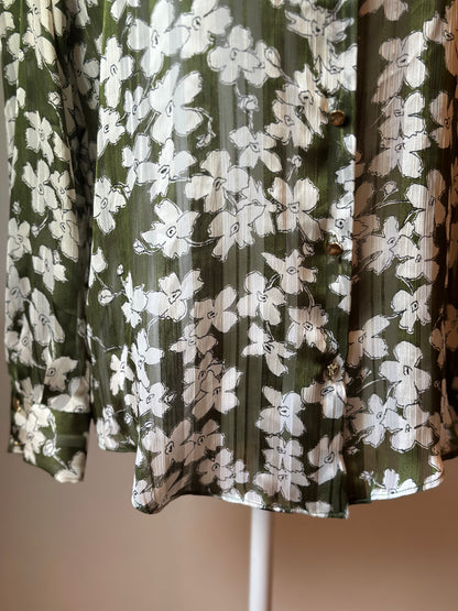 Chemise fleurie kaki & écru T.36