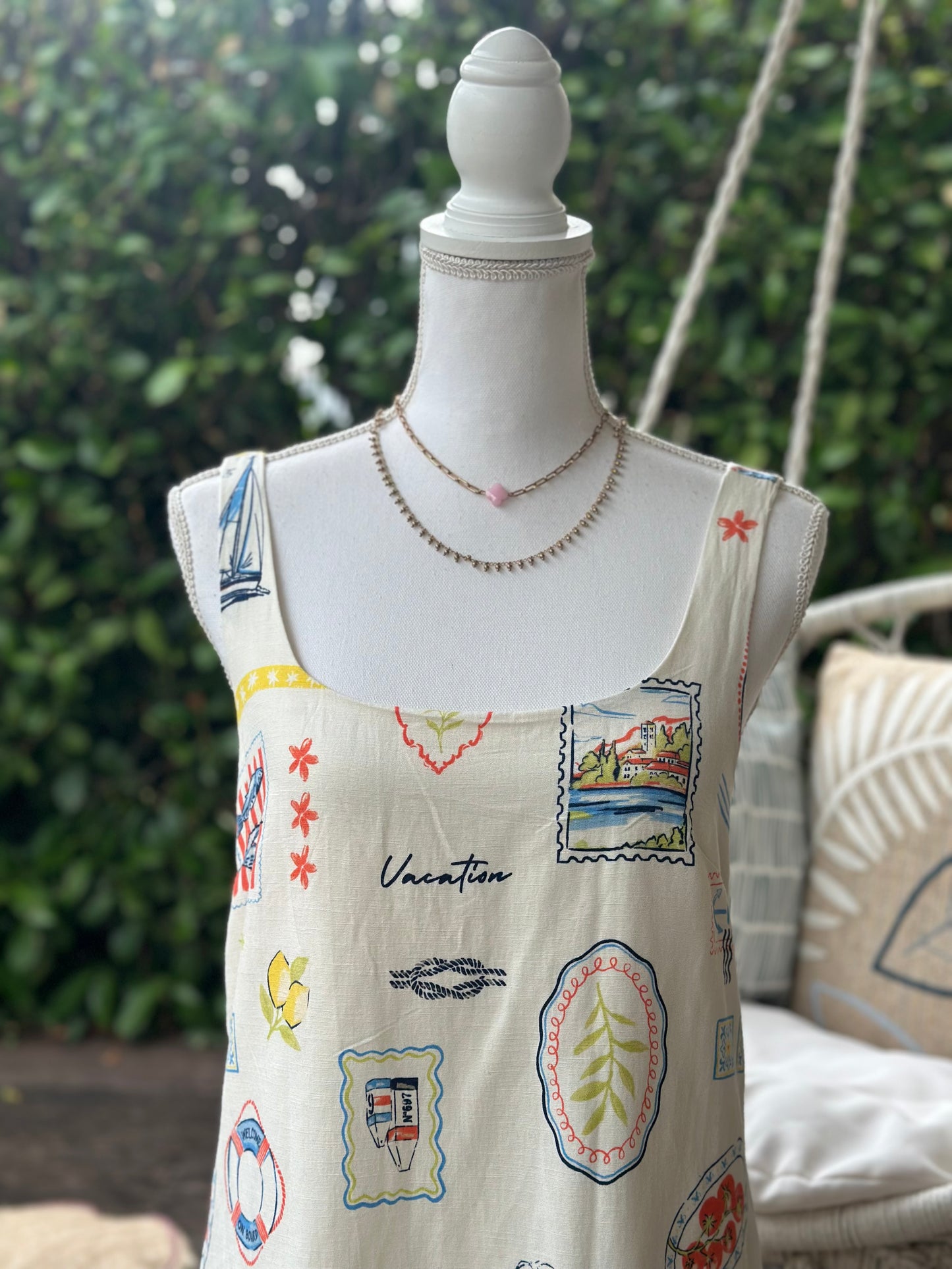 Robe d’été motifs bord de mer en lin, coton & viscose T.36/38