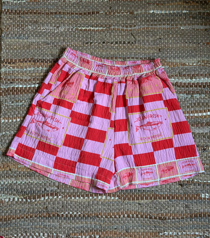 Short fluide imprimé carreaux rouge et rose viscose T.U