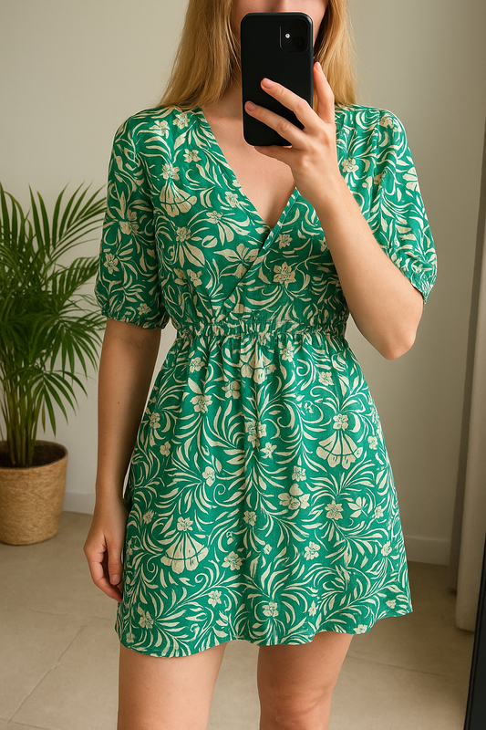 Robe imprimé vert cachemire fleuri T.36