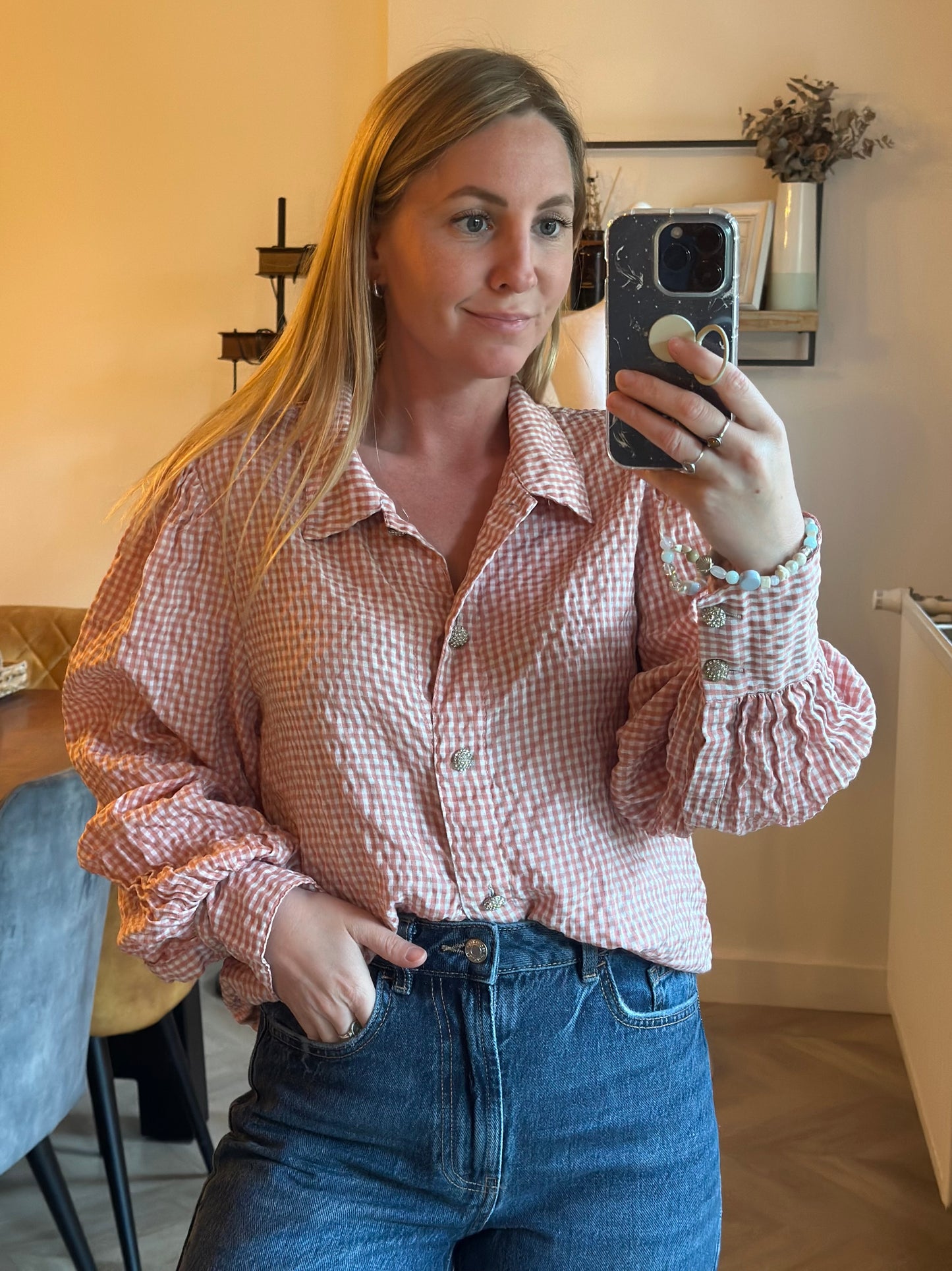 Chemise vichy rose coton fluide oversize T.34/36/38