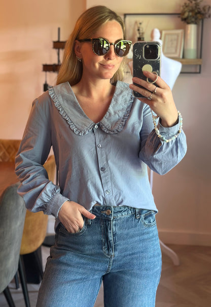 Chemise bleu ciel à col Claudine T.36