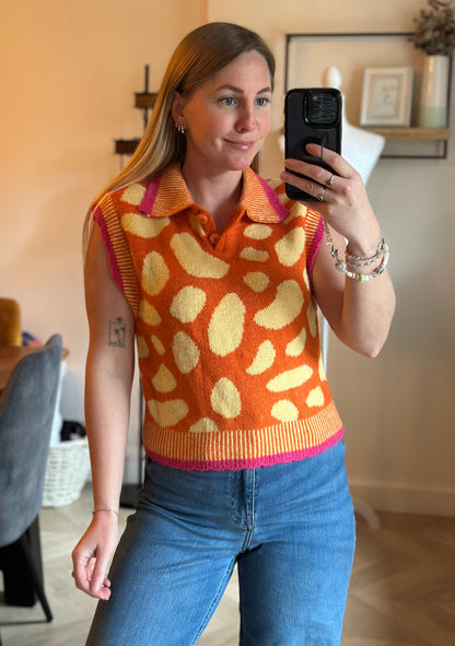 Gilet sans manches maille jacquard bohème T.38